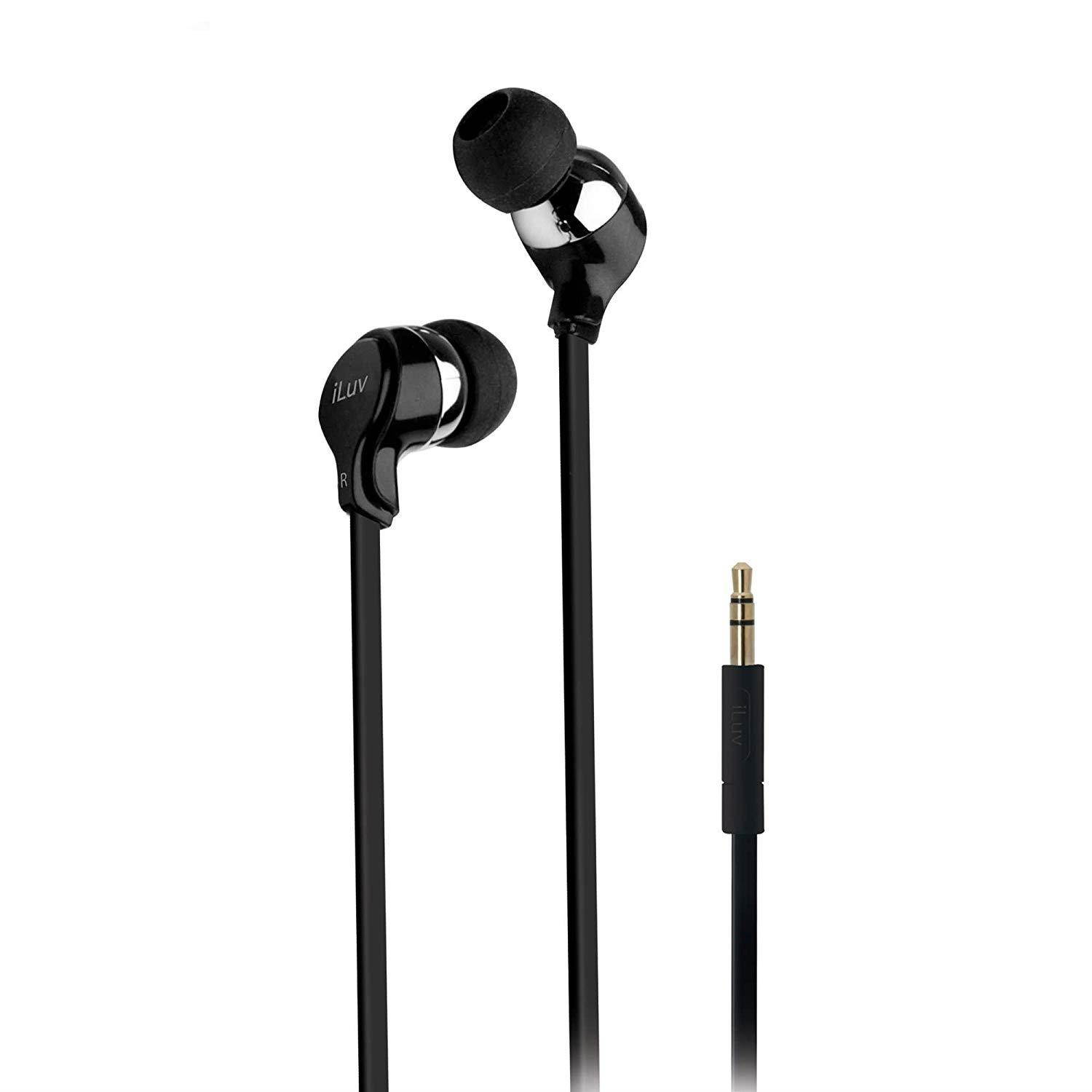 iLuv Tangle-resistant comfortable fit stereo earphones for iPhone, iPad, iPod, SAMSUNG, LG, Google Next, Others phones, tablets and MP3 (Black)