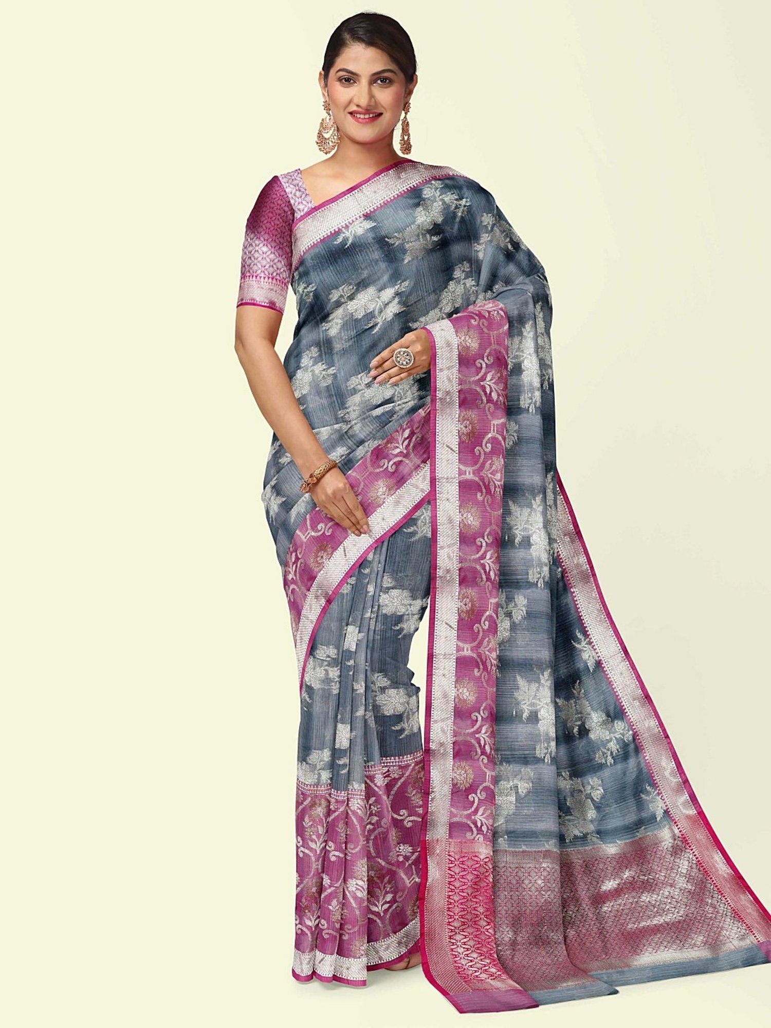 Banarasi Silk Works Blue Woven Saree With Unstitched Blouse