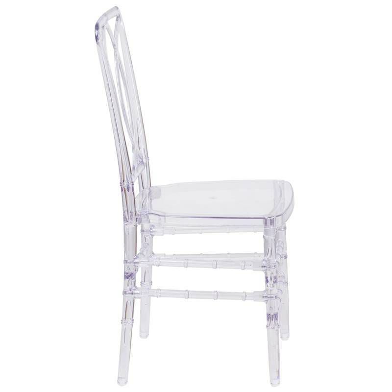 Flash Elegance Ghost Stacking Chair with Designer Back Crystal Ice - Riverstone Furniture Collection