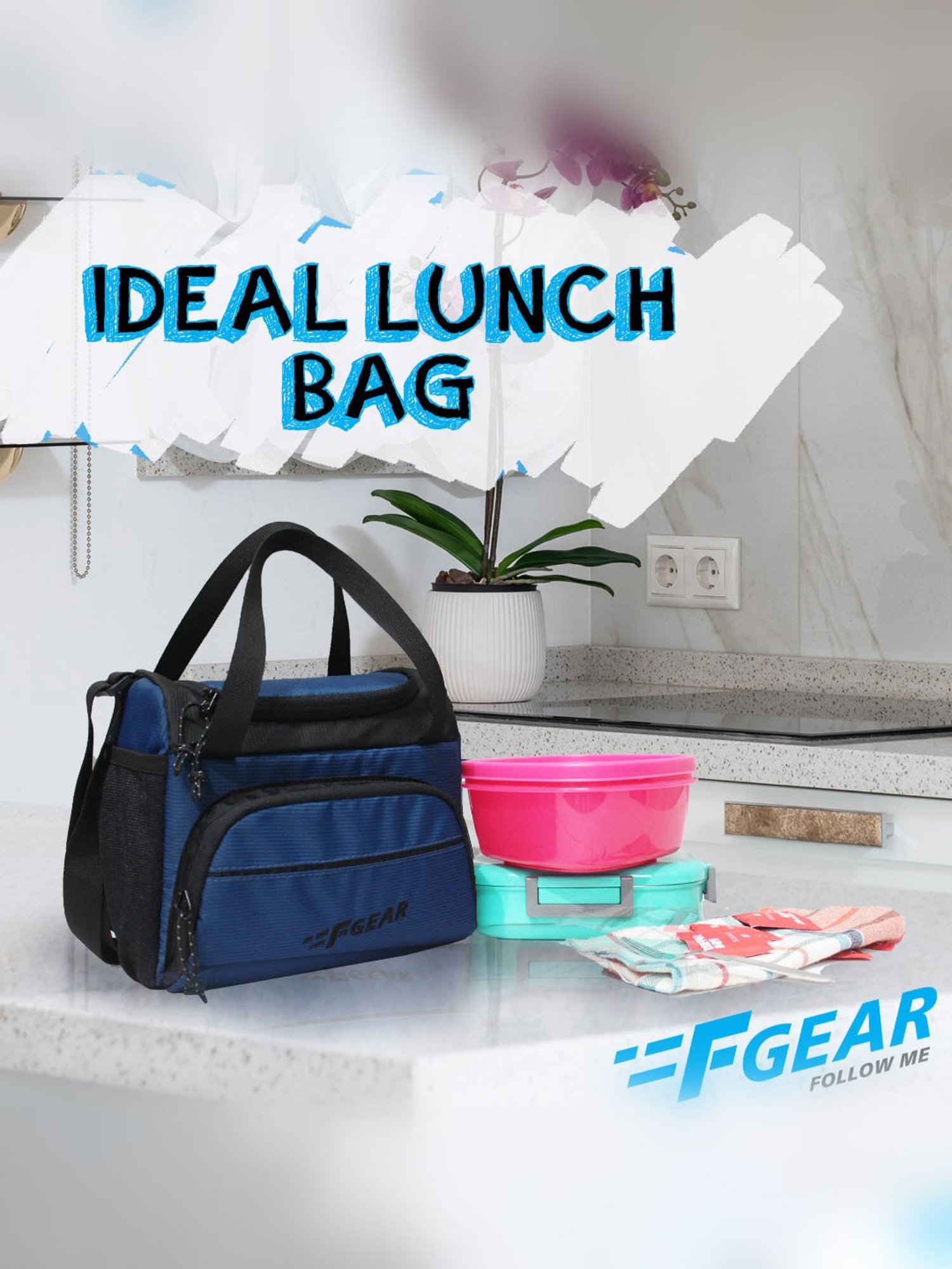 F Gear Yolo Navy Blue & Black Medium Lunch Bag