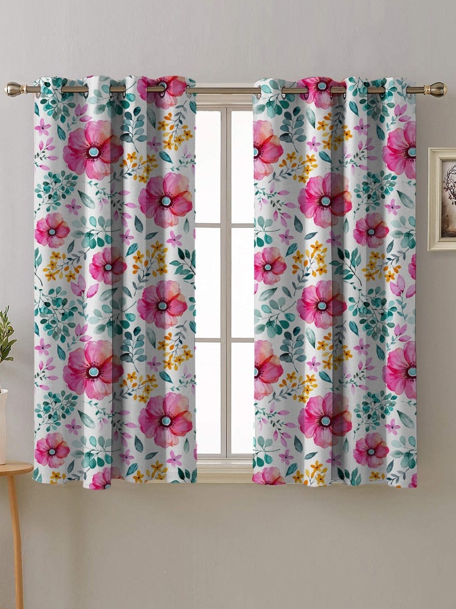 SPACES DRAPE STORY Elegent Multicolor Polyester 5 ft Window Curtain - Set of 2