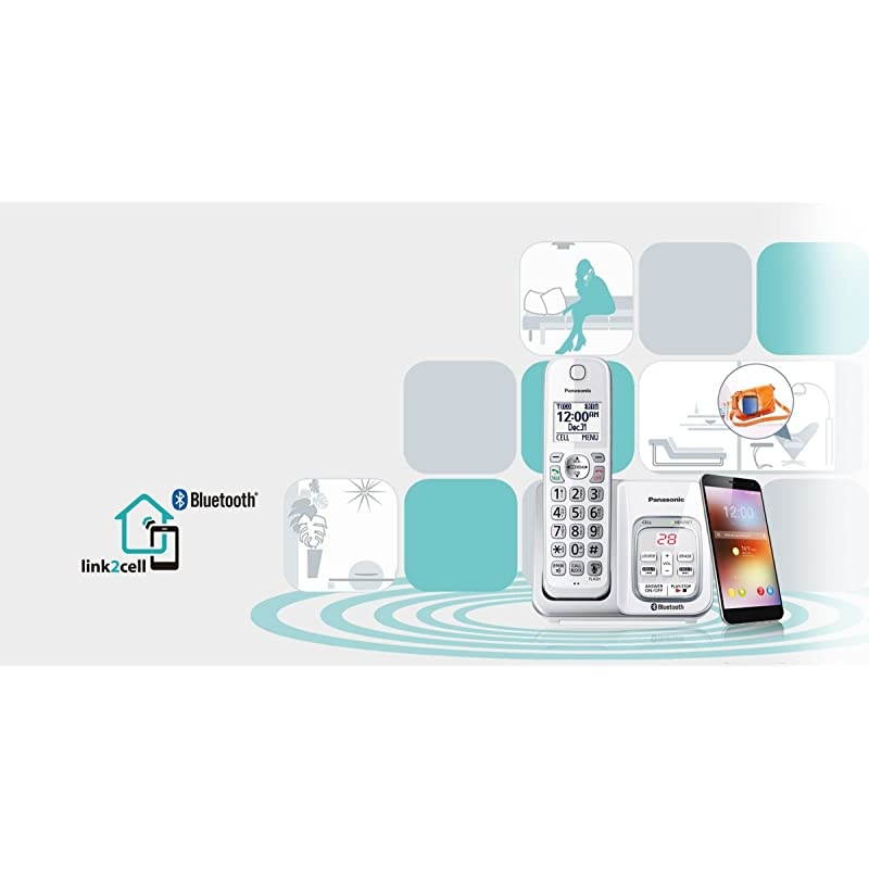 KX-TGD593W Link2Cell Bluetooth Cordless Phone with Voice Assist and Answering Machine - 3 Handsets (Renewed)