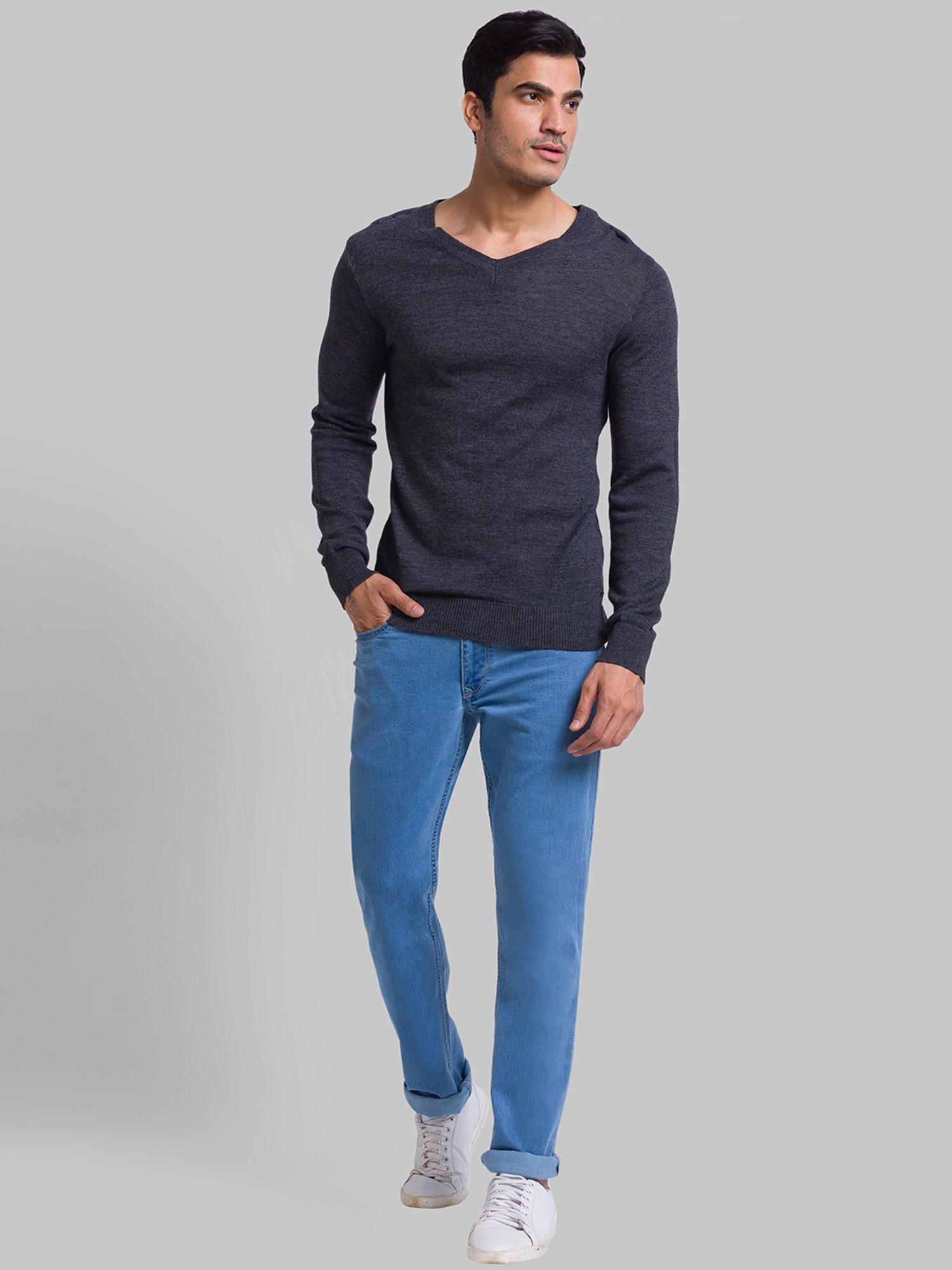 Parx Grey Regular Fit Heathered Sweater