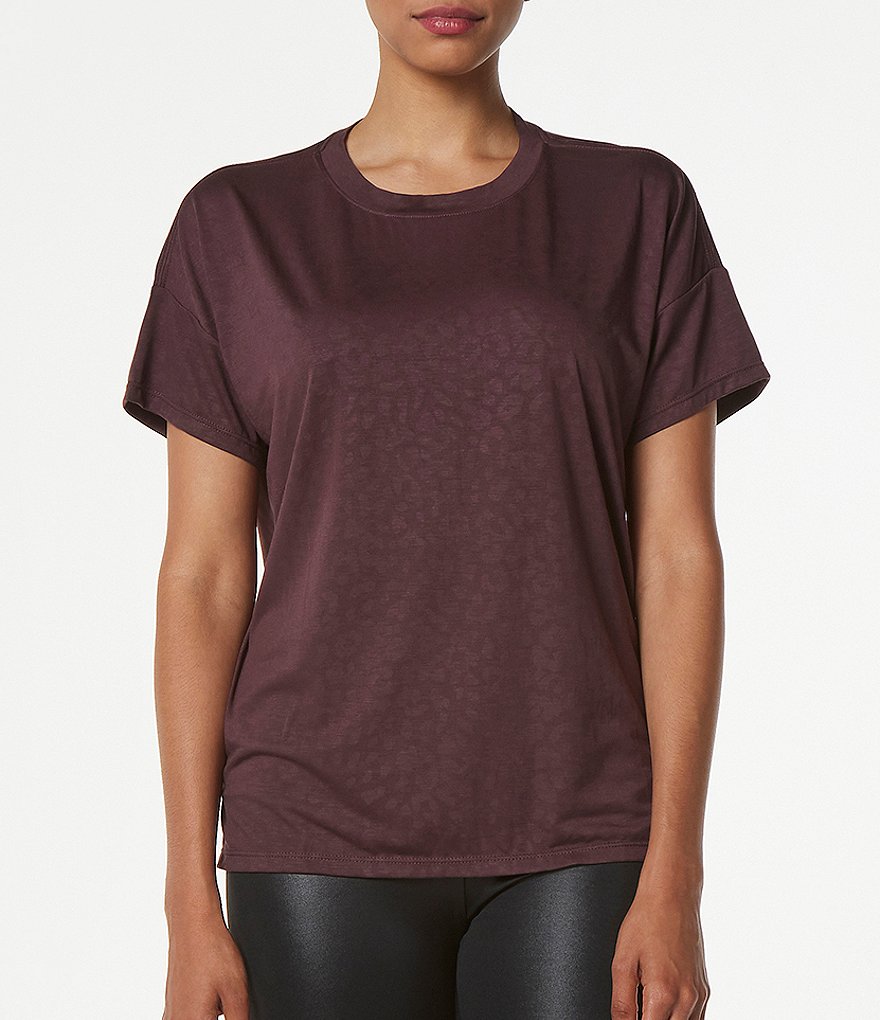 Marc New York Performance Short Sleeve Embossed Leopard Print Crew Neck Boxy Tee