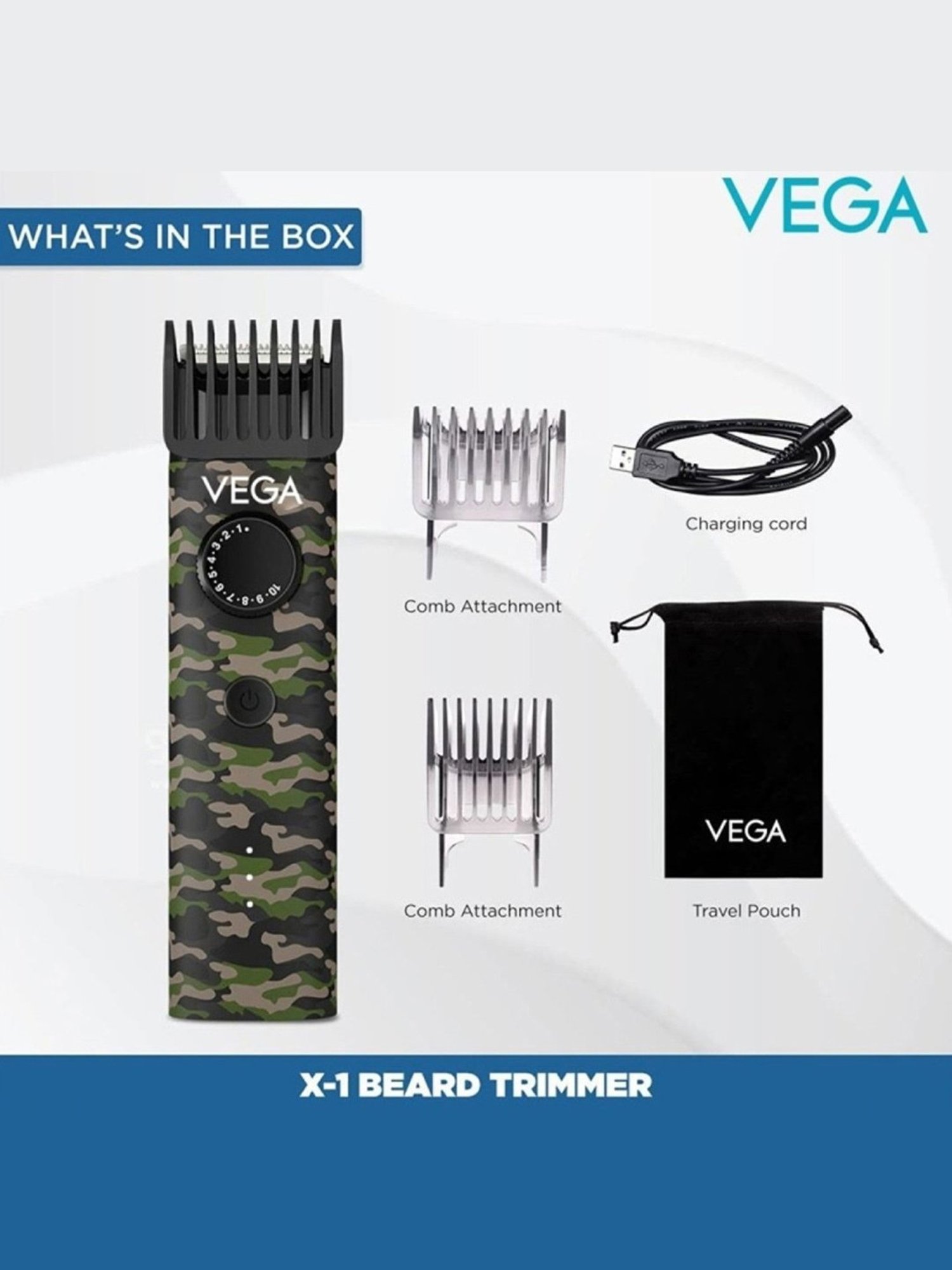 Vega Men X1 Beard Trimmer for Men with Quick Charge, 90 Min Run-time, Waterproof, 40 Length Settings