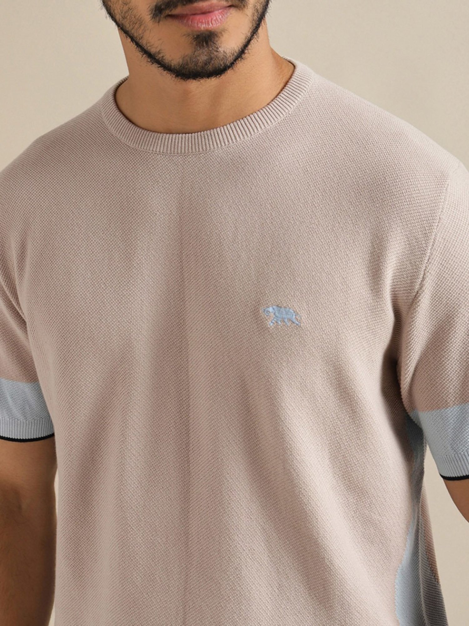 ANDAMEN Light Khaki Regular Fit Crew T-Shirt