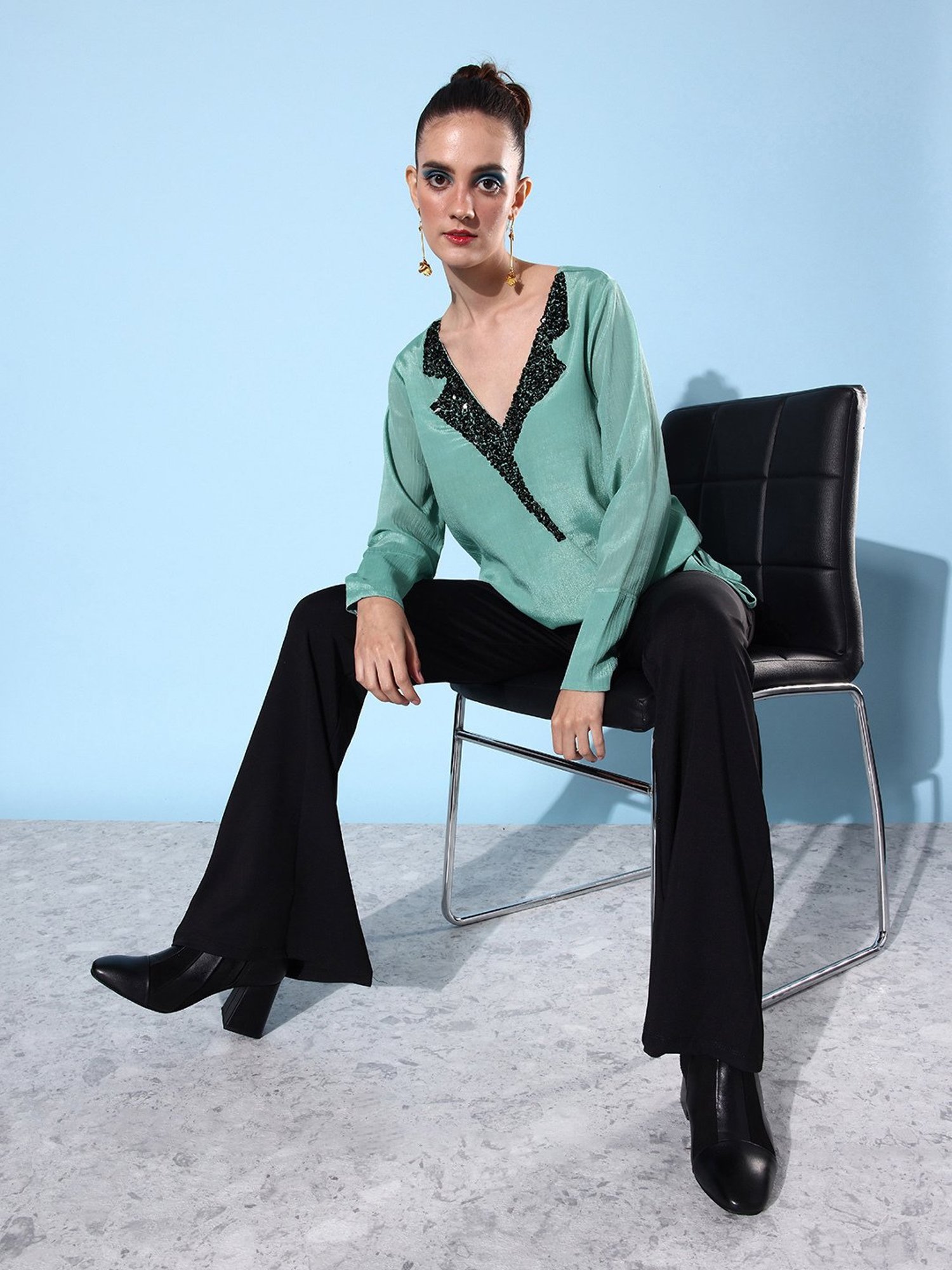 QUIERO Green Embellished Top