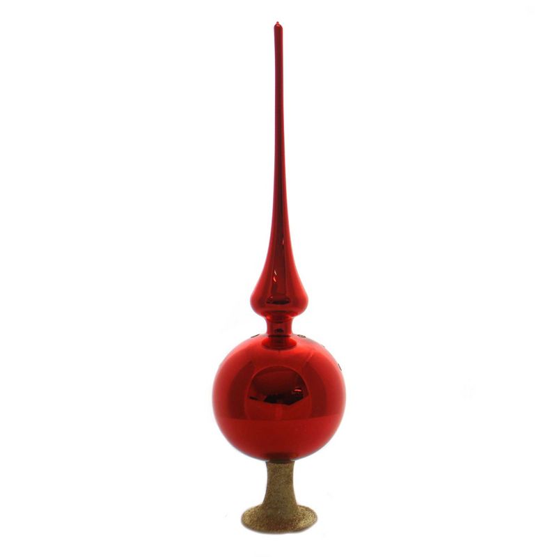 Inge Glas 14.5" Blossom Reflection Shiny Red Tree Topper Finial Standing  -  Tree Toppers