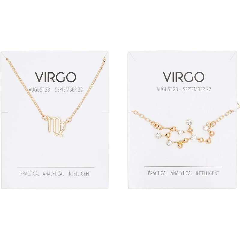 Zodaca 2 Piece Virgo Zodiac Necklace and Bracelet Jewelry Set for Women, Gold