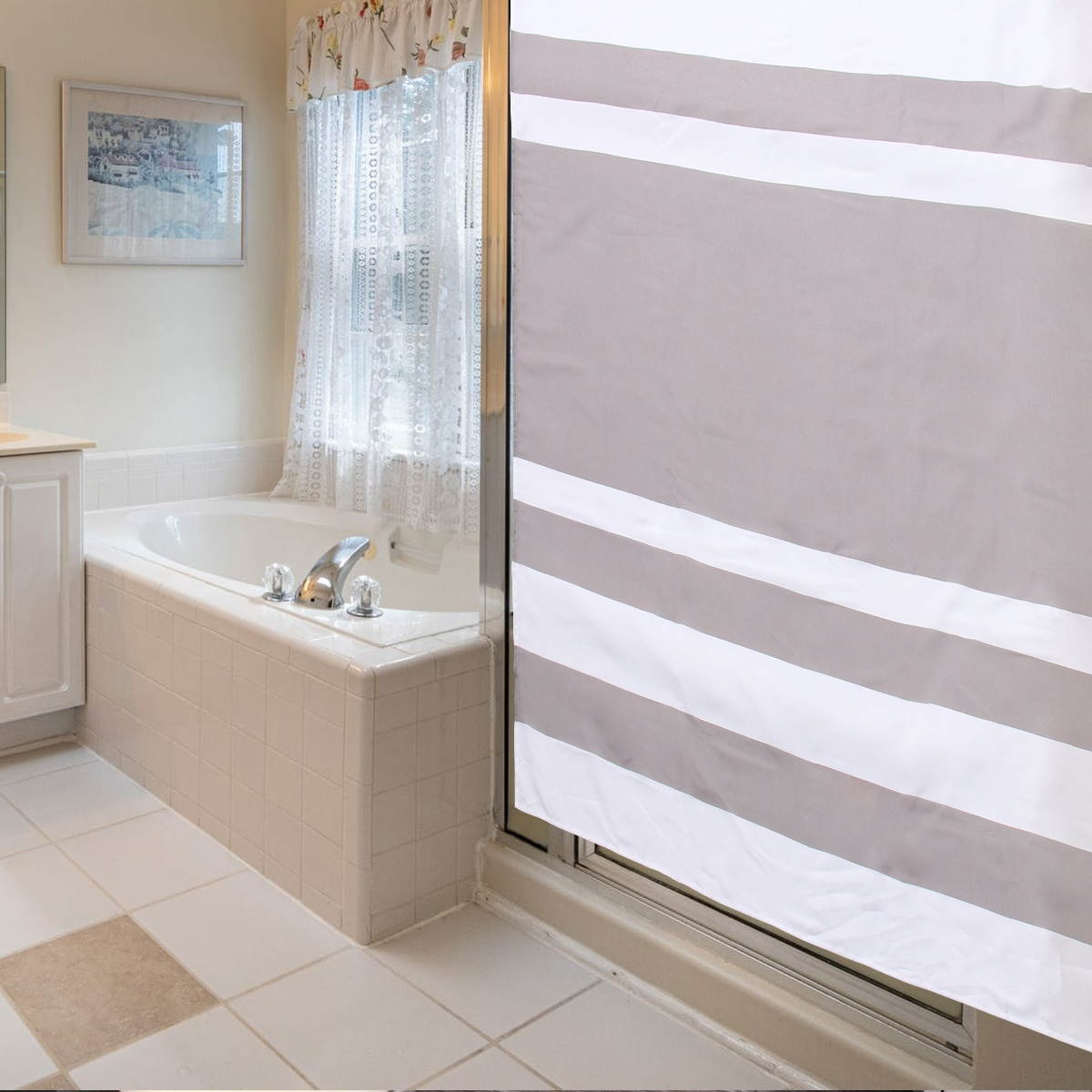 Simple Striped Shower Curtain Fashionable Bath Curtain Waterproof Printed Decor