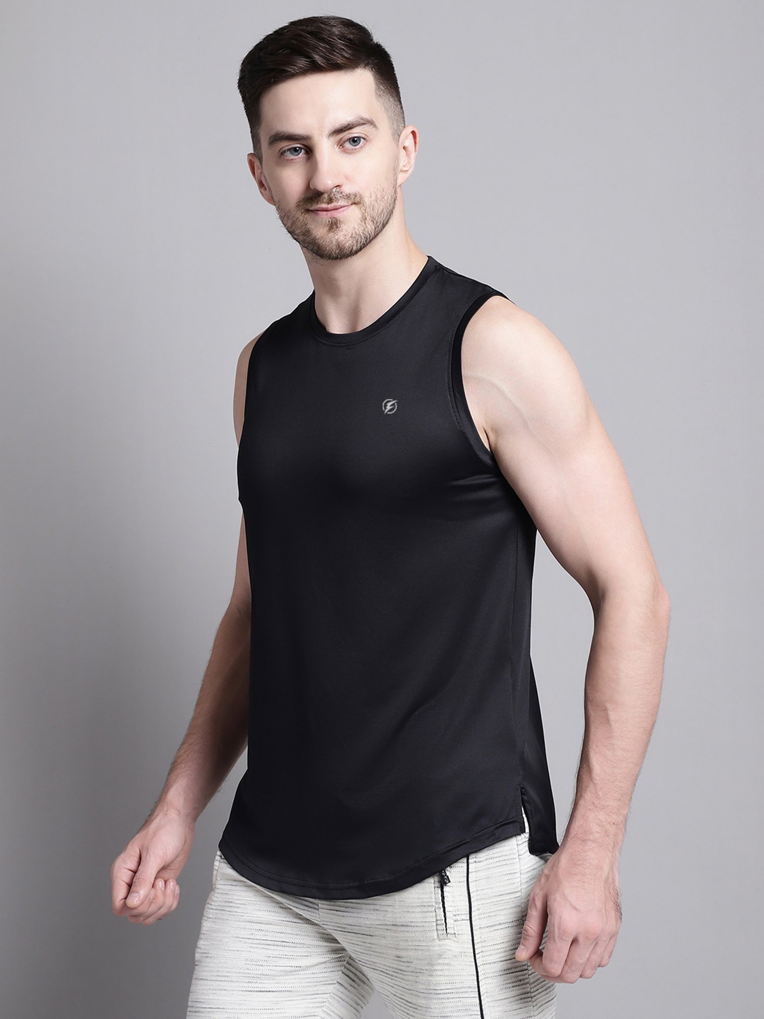 Friskers Black Regular Fit Graphic Sports Vest