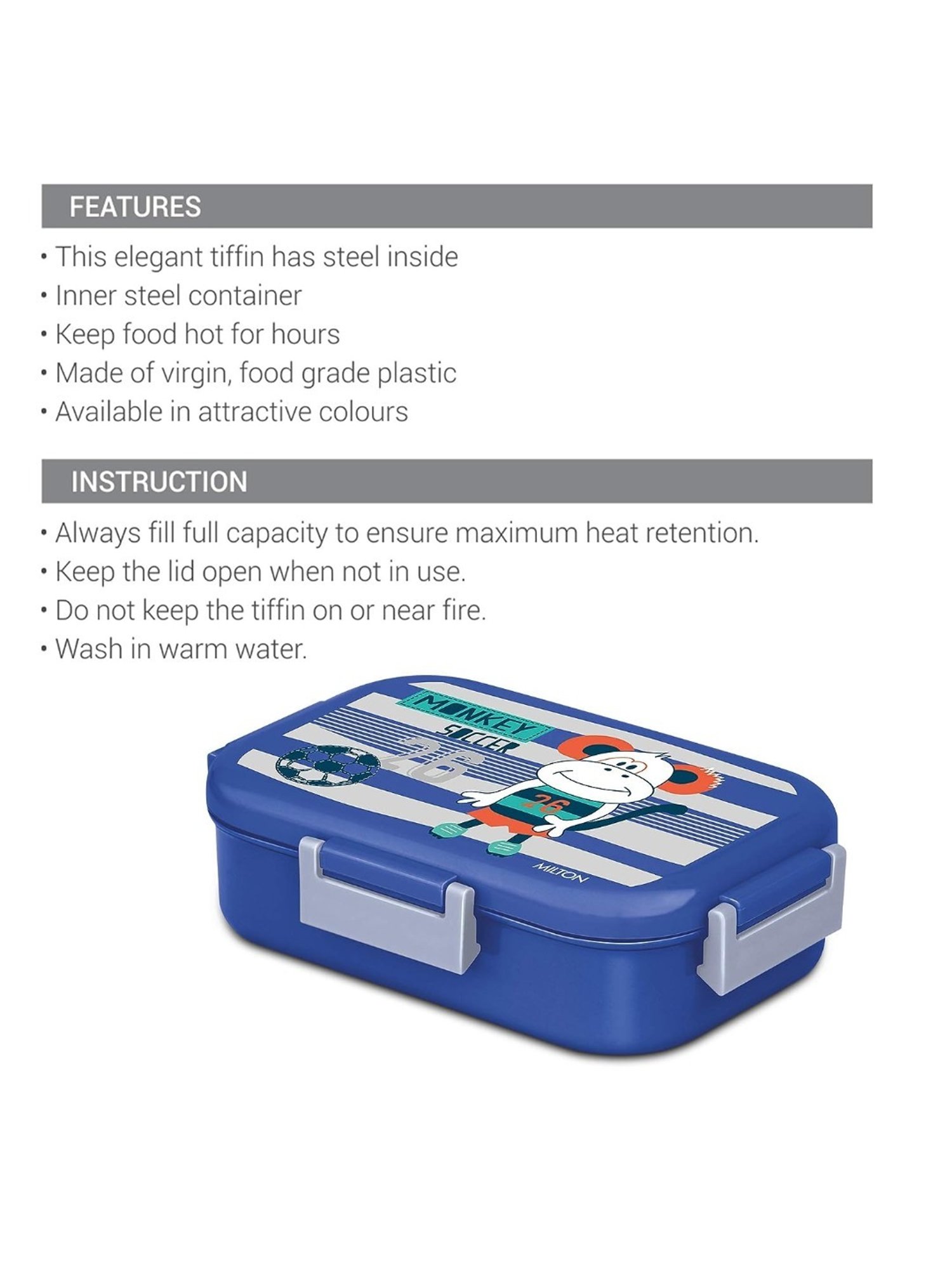 Milton New Flatmate Blue Plastic & Steel Tiffin Box (700 ml)
