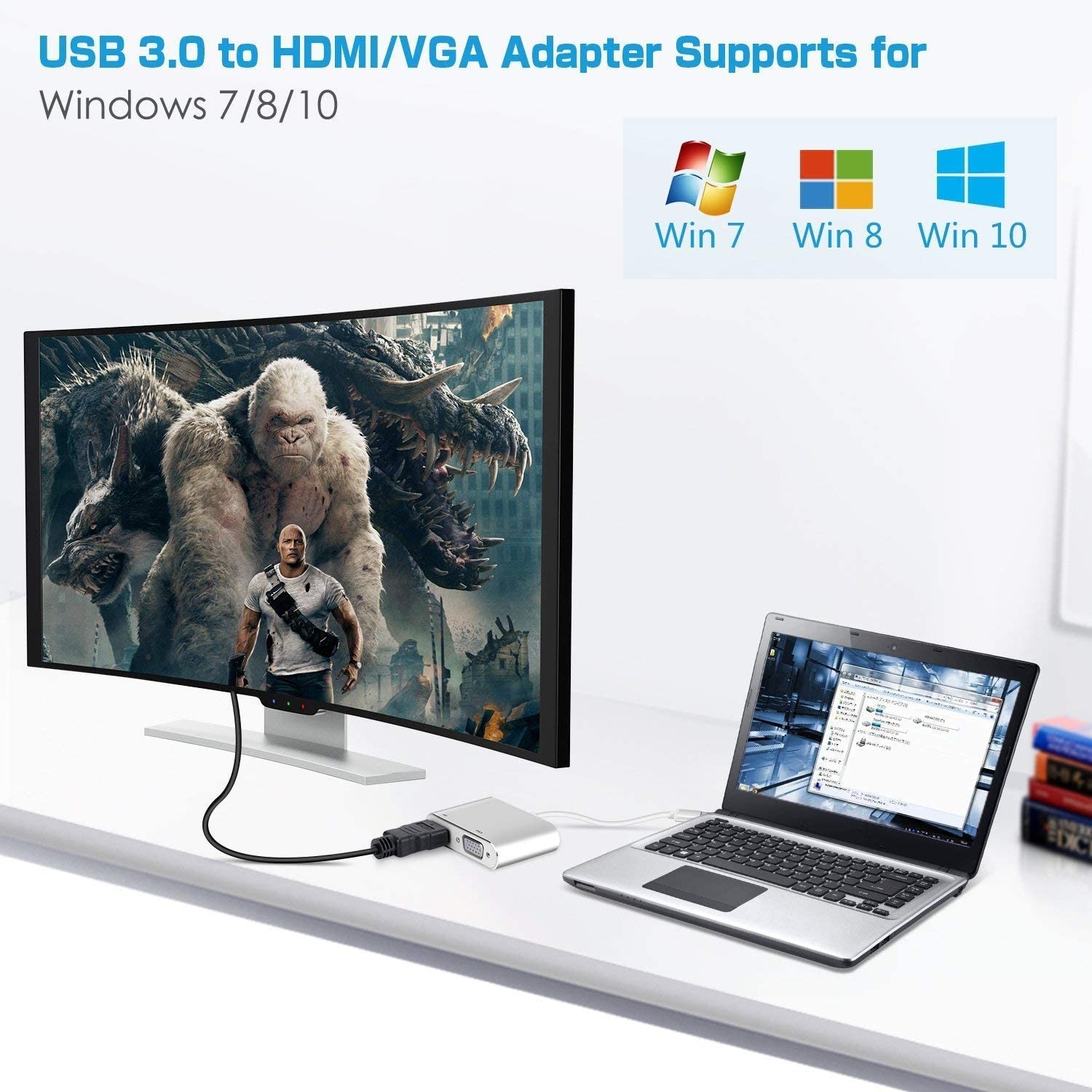 USB 3.0 to HDMI VGA Adapter Dual Output USB to VGA HDMI Adaptor Built-in Driver HD 1080P Converter Cable for Windows 7/8/10 Computers Not Support Mac OSLinuxChrome OS