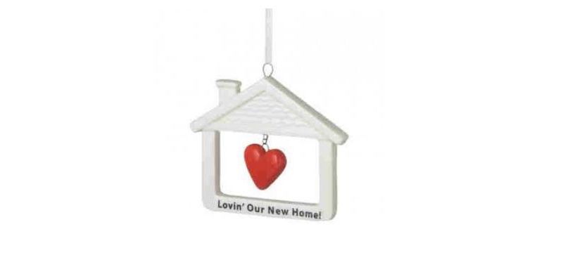 Ganz 3.25" Ivory, Red and Black "Lovin' Our New Home" Glass Christmas Ornament