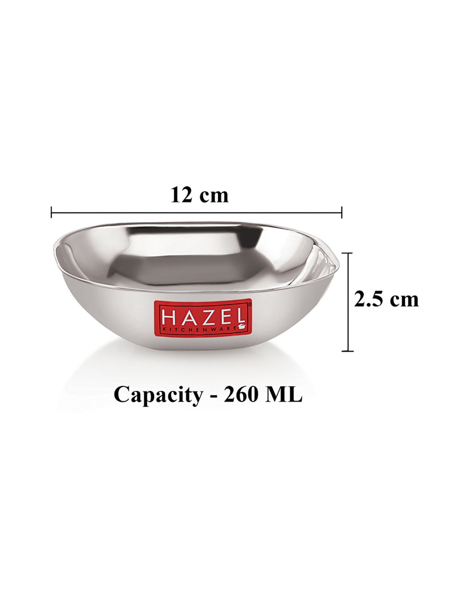 HAZEL Silver Stainless Steel Square Shaped Bowl for Snacks (260ml)