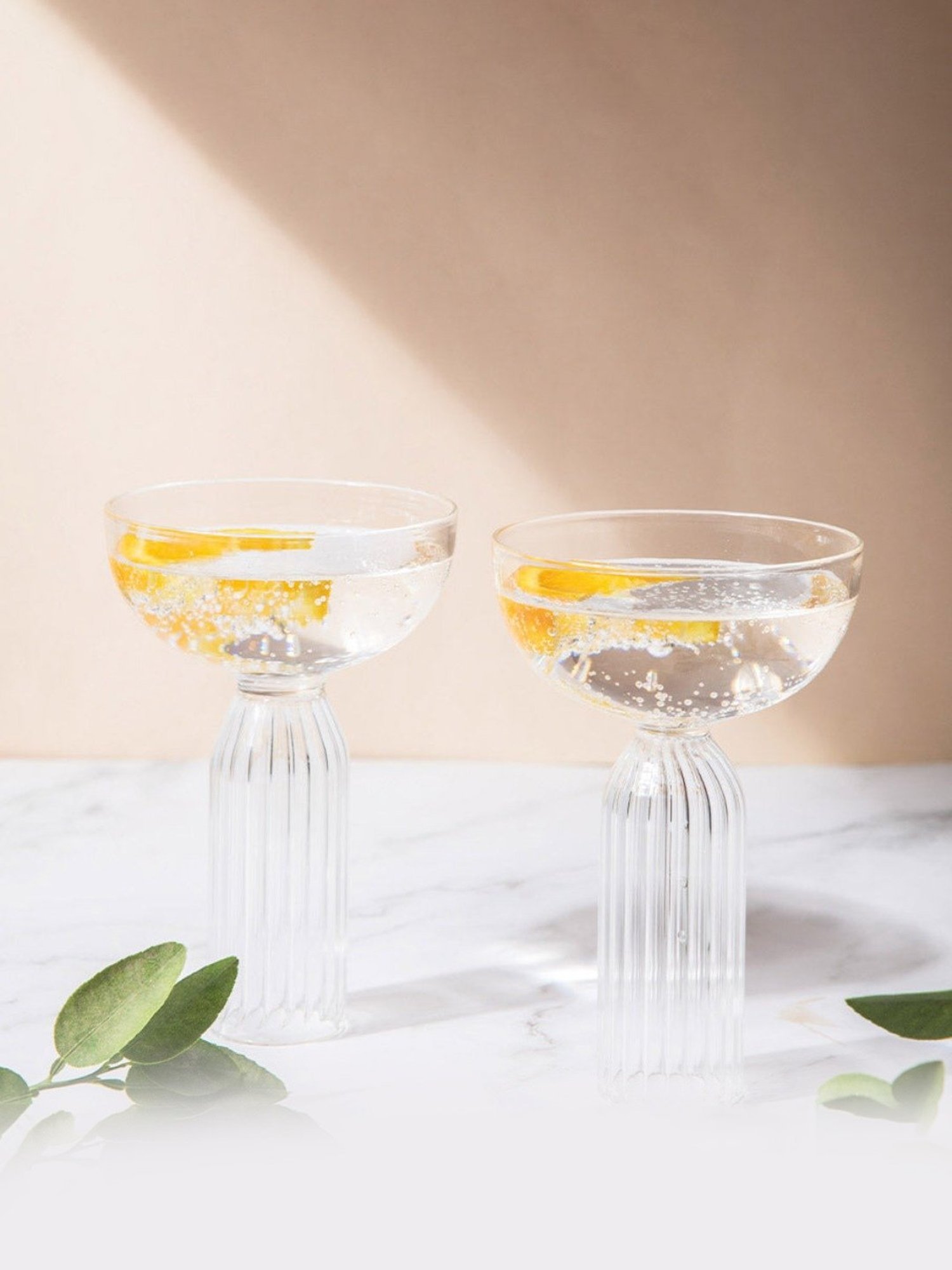 Melbify Ribbed Stem Coupe Fancy Transparent Cocktail Glass 250ml - Set of 2
