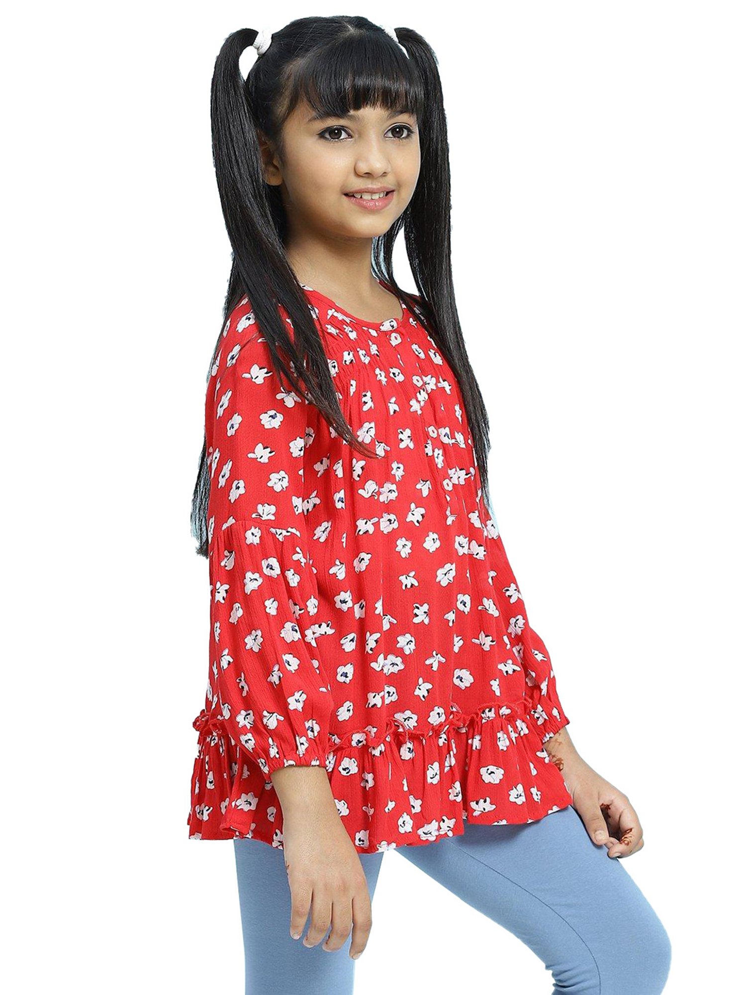 BIBA Girls Red Printed Top