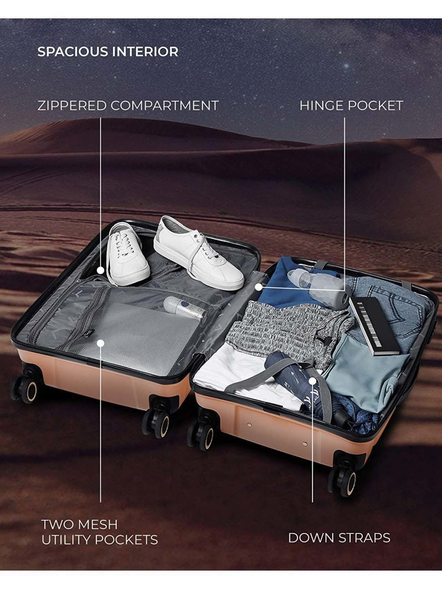 Nasher Miles Sahara Hard-Sided Polypropylene Check-in Luggage Golden 28 inch |75cm Trolley Bag