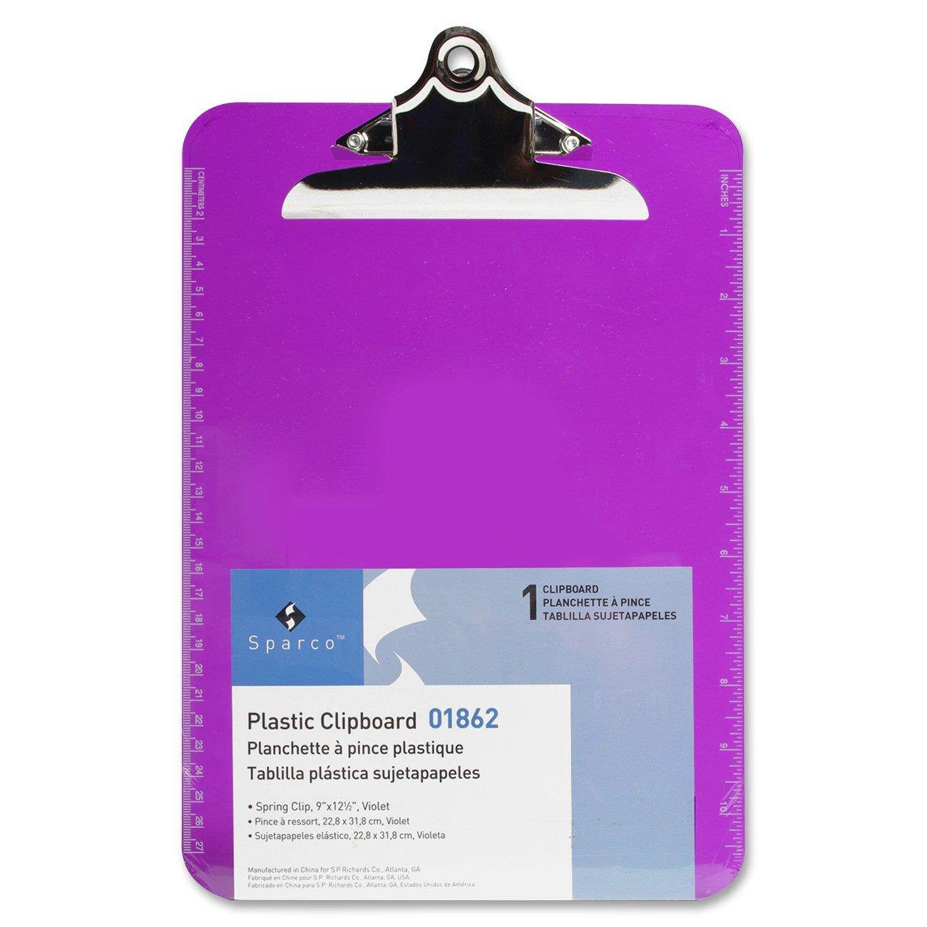 S.P. Richards Company Transparent Plastic Clipboard, 9 x 12-1/2 Inches, Violet (SPR01862)