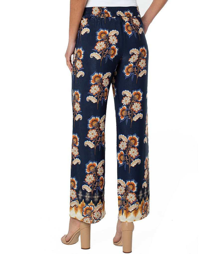 Liverpool Los Angeles Floral Print Pull-On Easy Fit Wide Leg Sateen Pant
