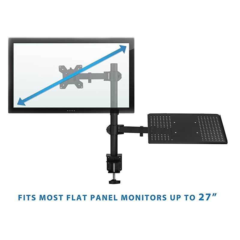 MI4352MN Laptop Desk Stand and Monitor Mount Full Motion Height Adjustable Holder Fits up to 17 Inch Notebooks VESA 75 100 Compatible with 22 23 24 27 inch Screens Carries 44 Lb