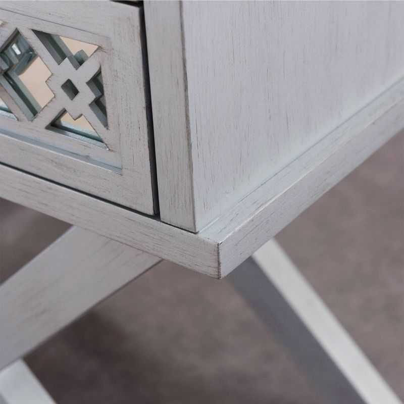 Mirrored Diamond Filigree X Base Nightstand/Table Silver Leaf - Leick Home