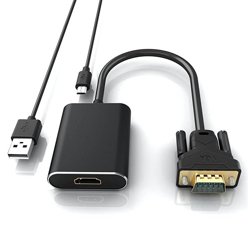 VGA to HDMI,  Gold-Plated 1080P Full HD VGA to HDMI Audio Video Converter Adapter Cable with USB Cable Support HDTV for PC Laptop Display Computer Mac Projector and More