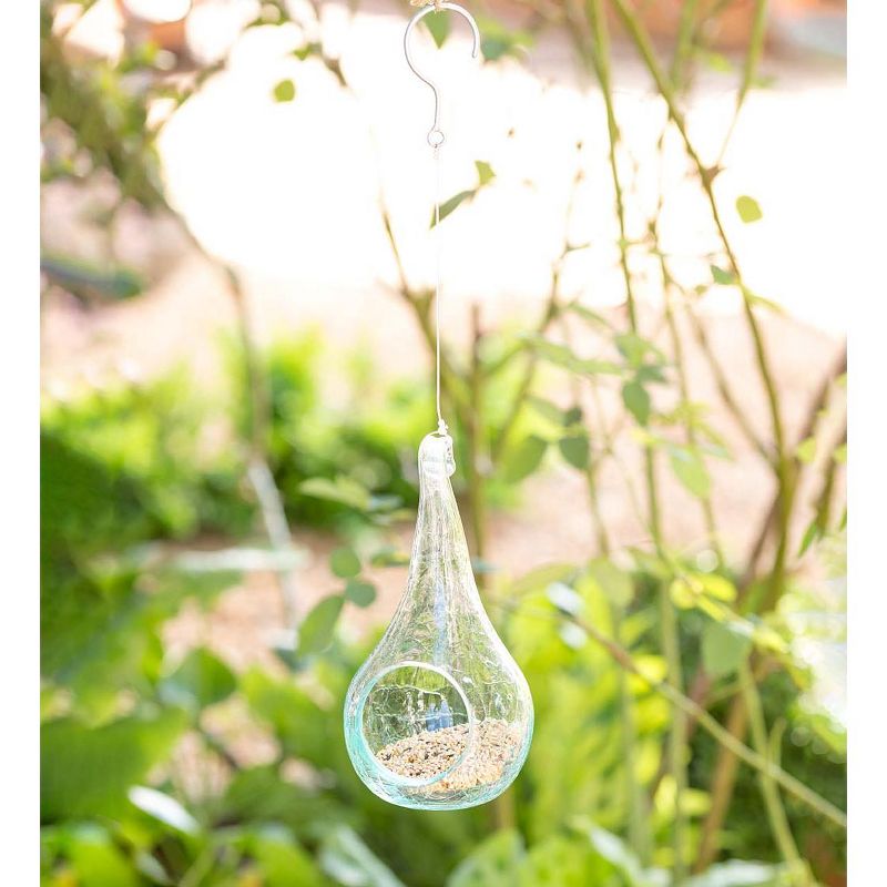 Wind & Weather Handcrafted Small Glass Bird Feeder with Hanging Wire and Hook