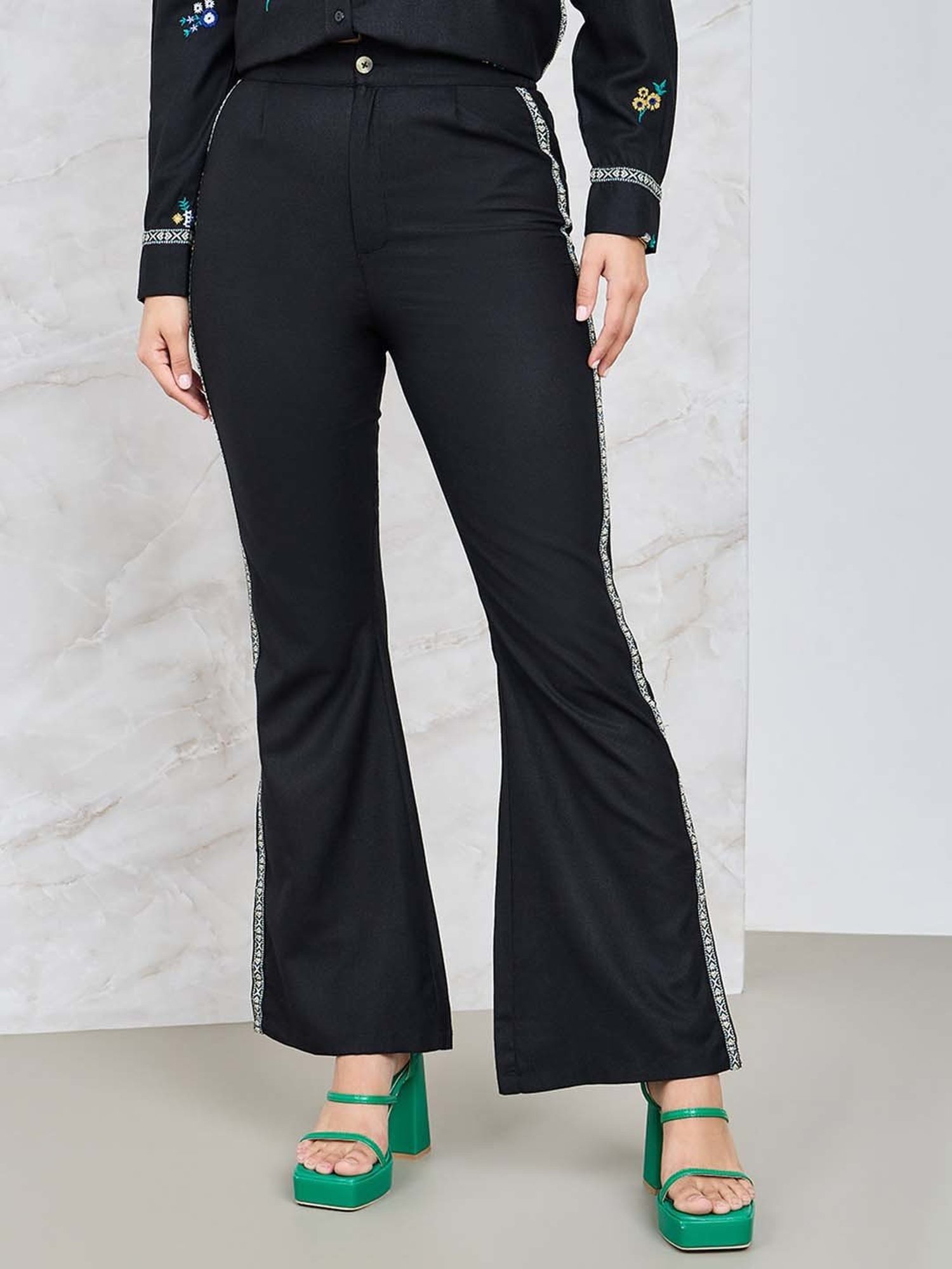 Styli Black Embroidered Shirt Pants Set