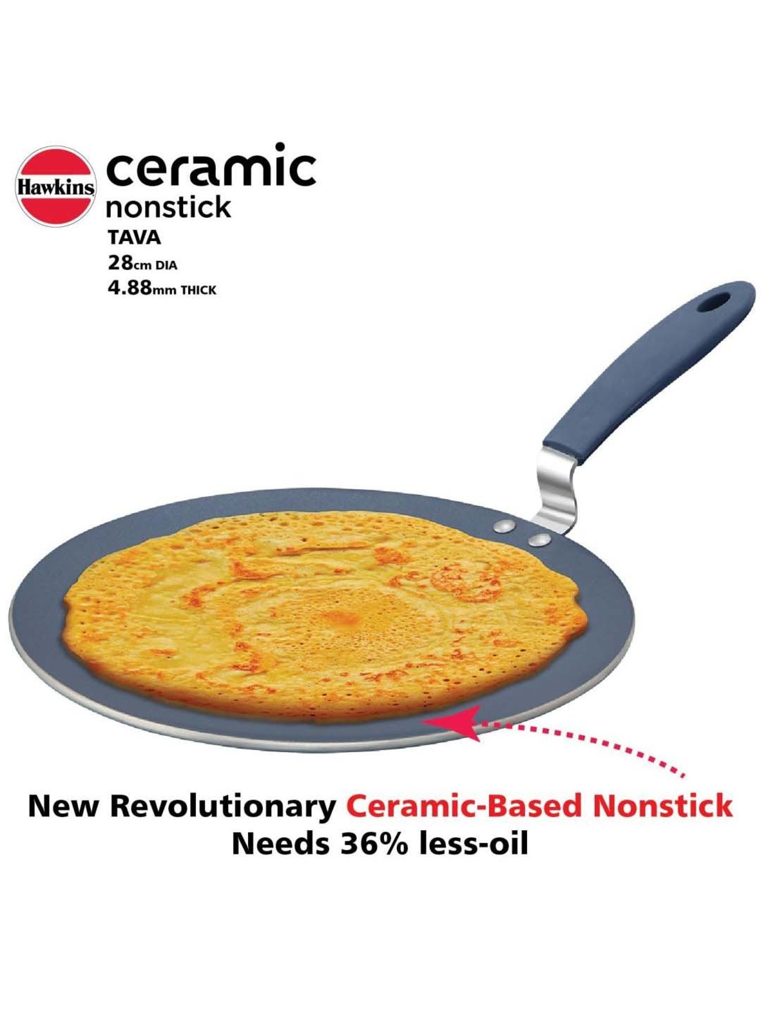 Hawkins Black Ceramic 28 cm Induction Paratha Granite Griddle Tawa (Ict28)