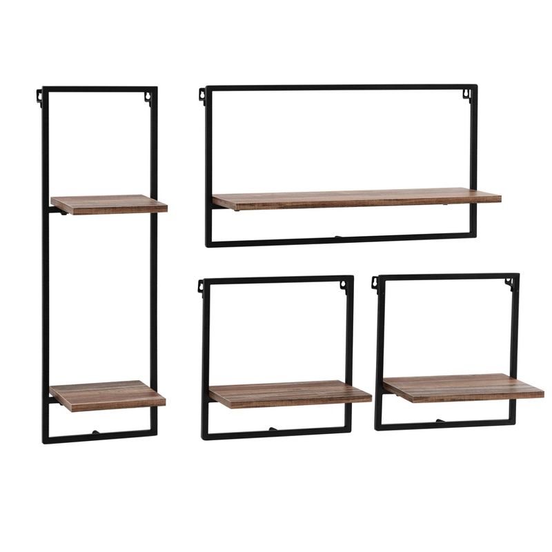 24" x 8" 4pc Rustic Industrial Framed Wall Shelf Set Black - Danya B.