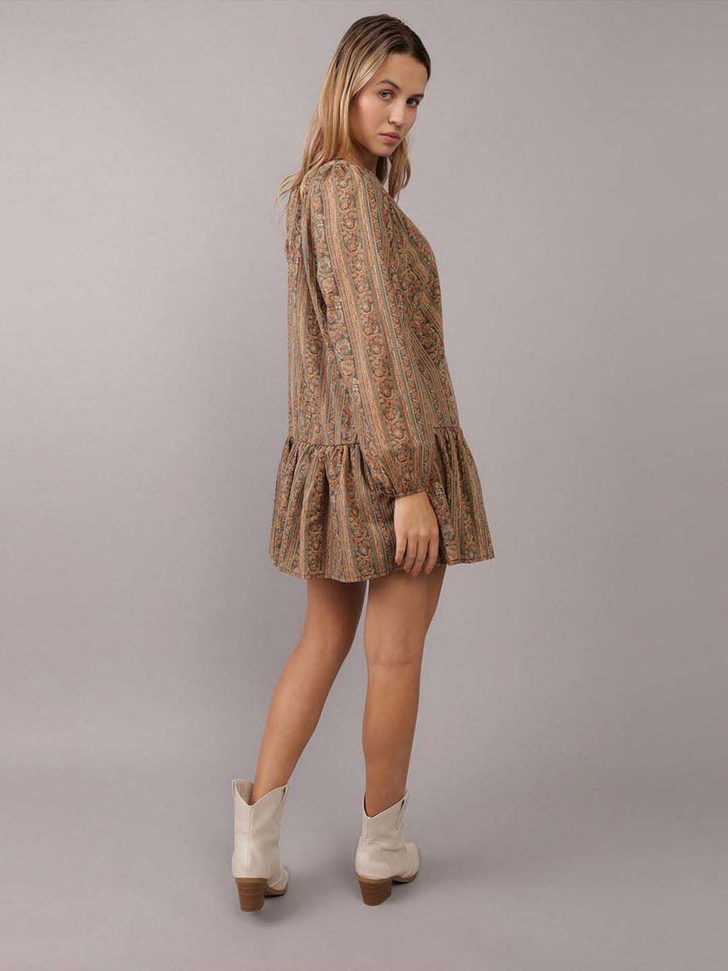 American Eagle Outfitters Brown Cotton Printed A-Line Dress