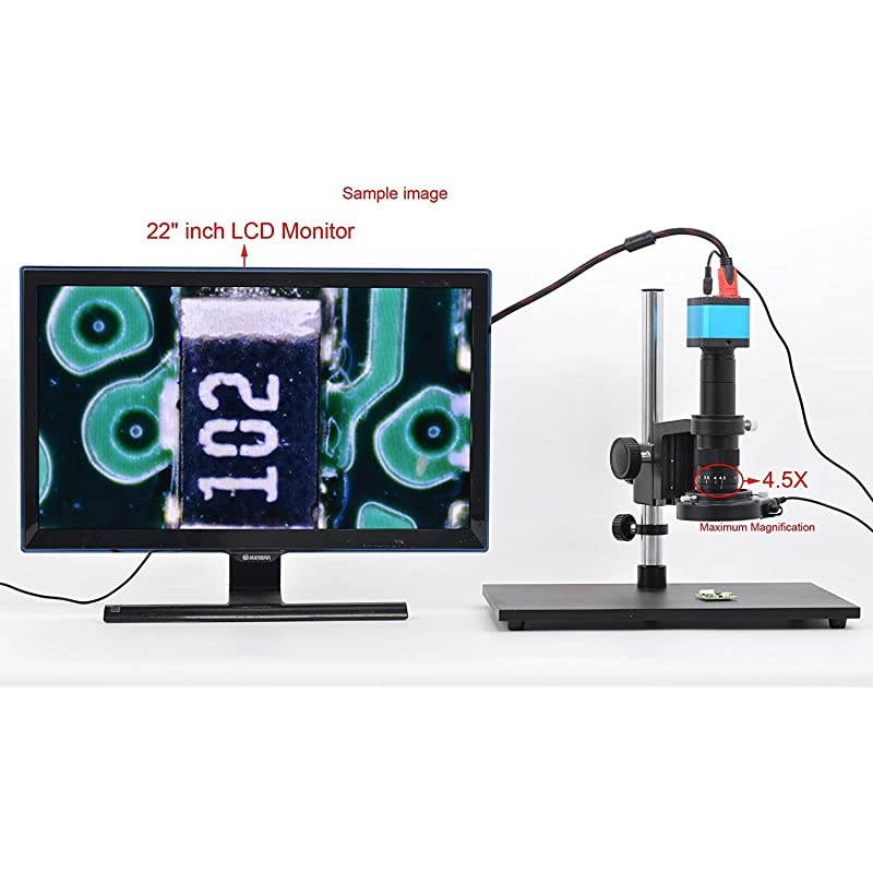 14MP HDMI HD USB Digital Industry Video Microscope Camera Set+Big Boom Stand Universal Bracket +180X C-Mount Lens+144 LED Light + 8" inch HDMI LCD Monitor (180X Zoon Lens)
