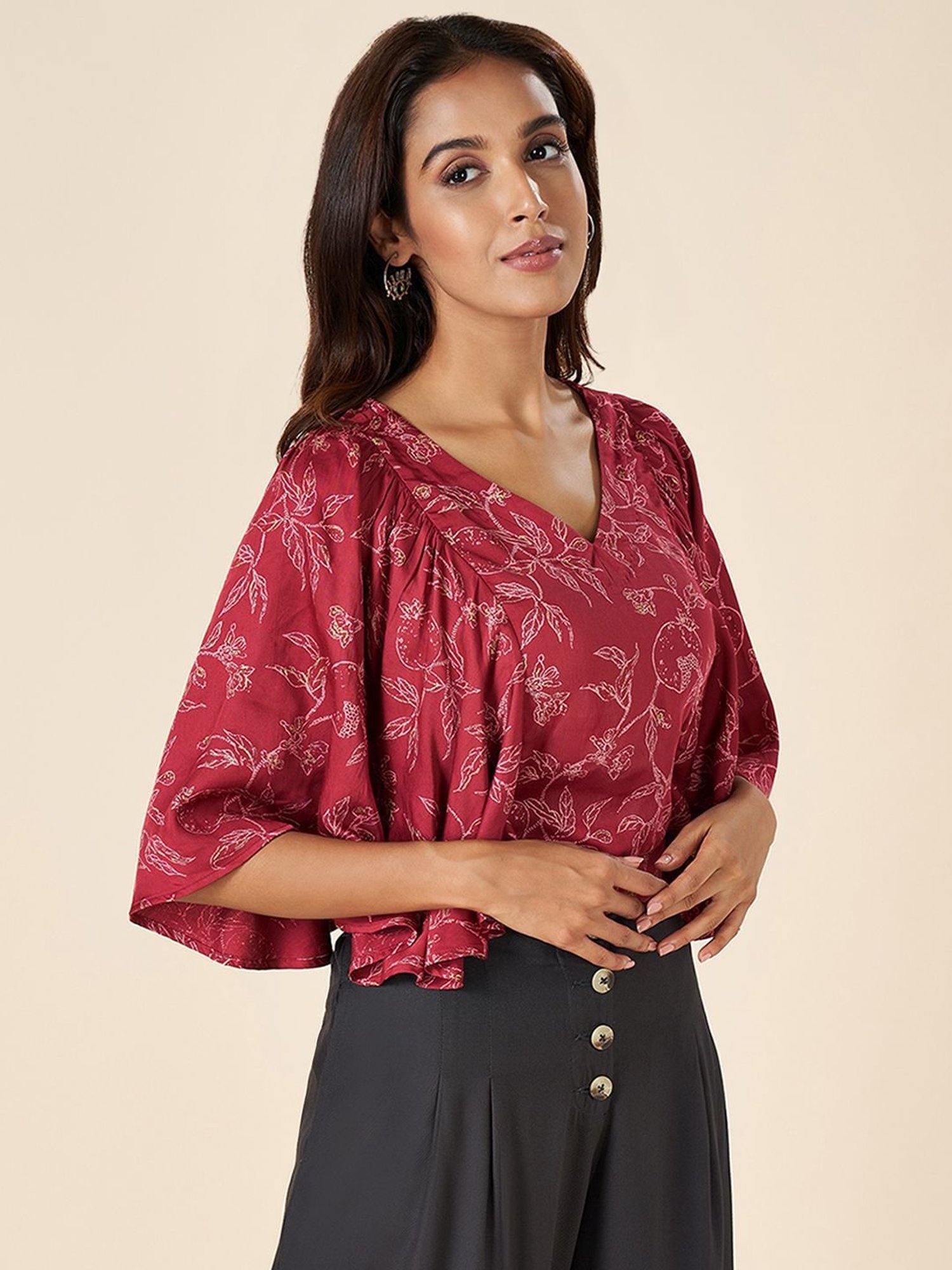 Akkriti by Pantaloons Crimson Red Printed Top