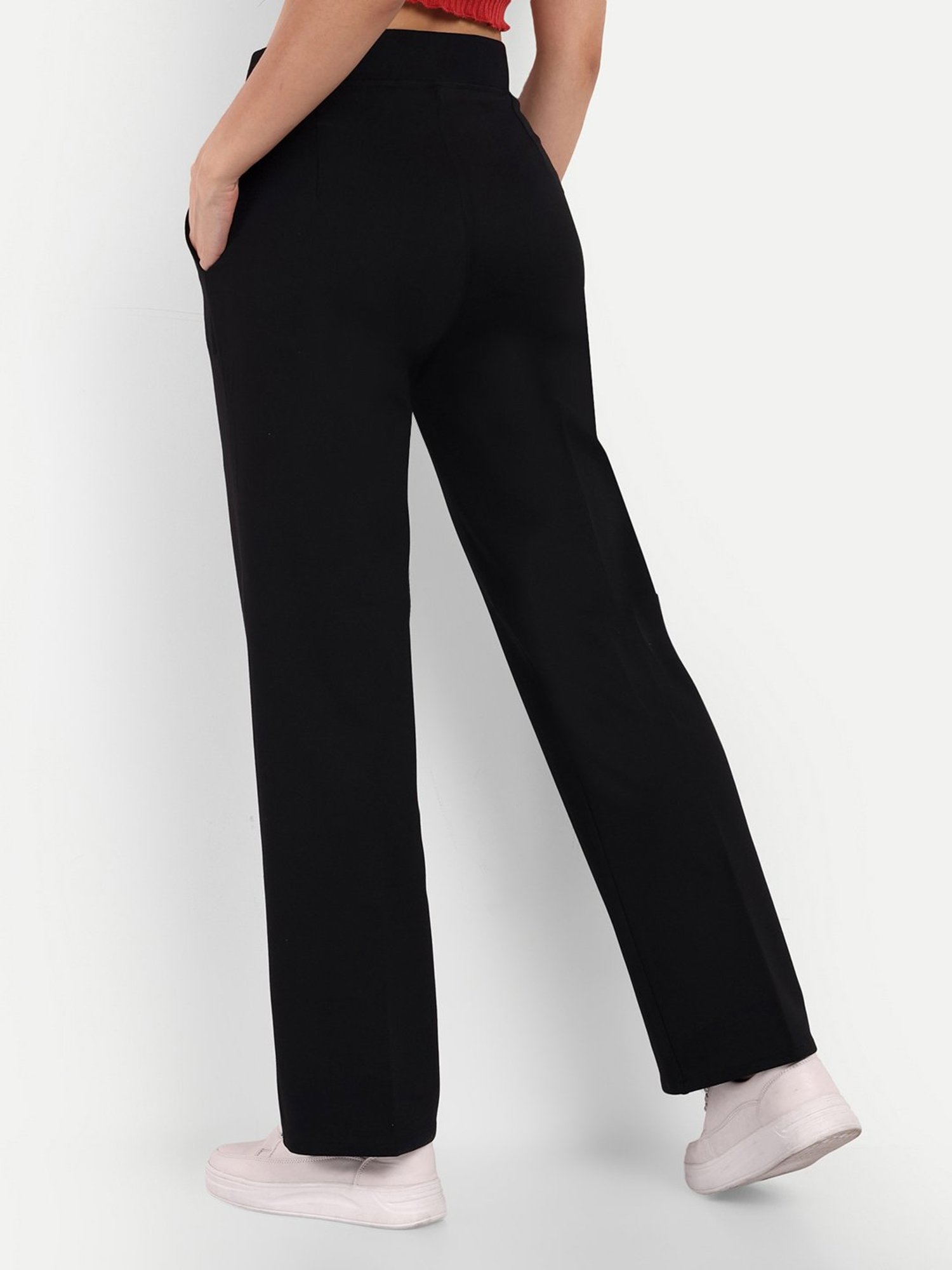 Crozo By Cantabil Black Checks Regular Fit Mid Rise Trousers