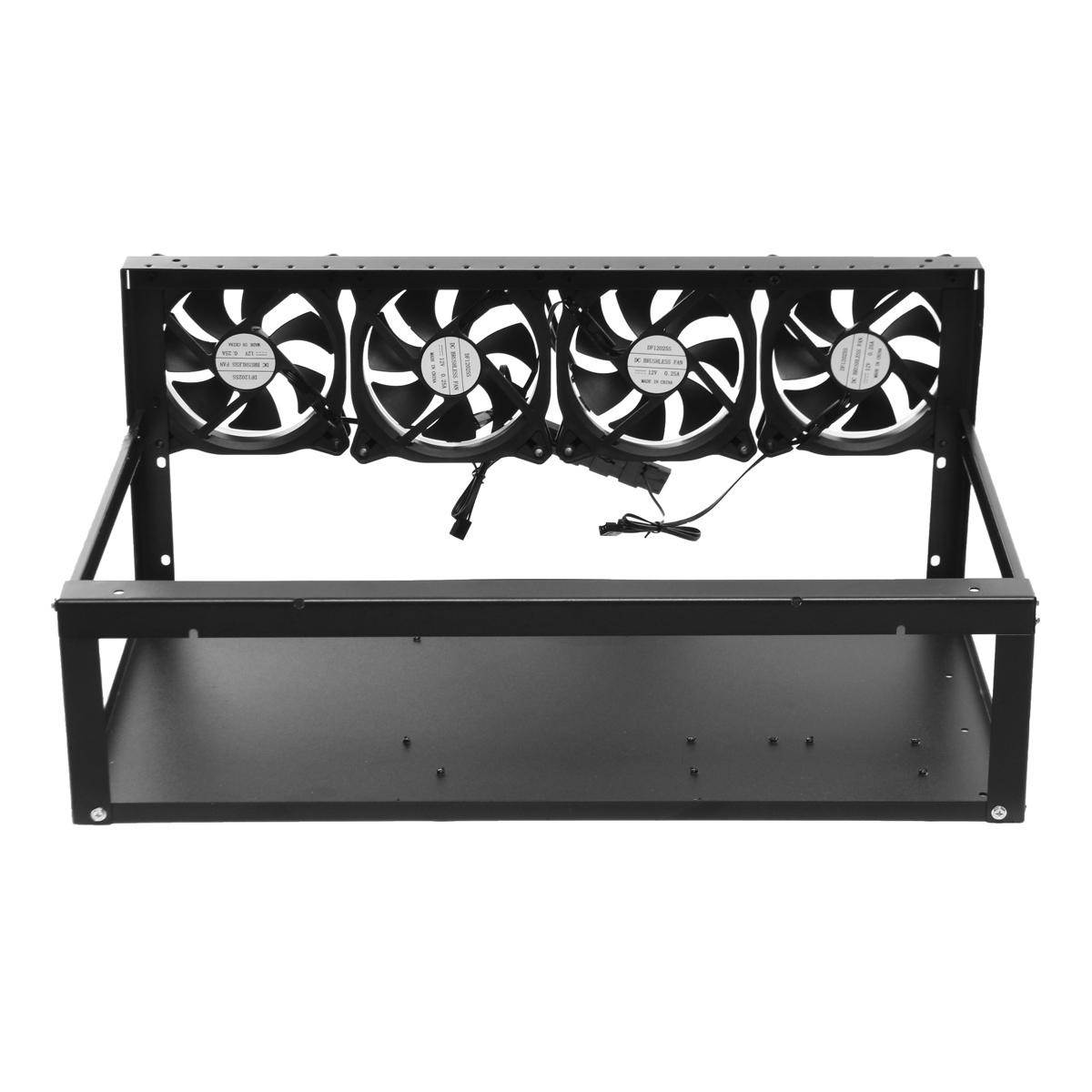 GPU Mining Rig Aluminum Stackable Case + 4 Red Fans Open Air Frame -