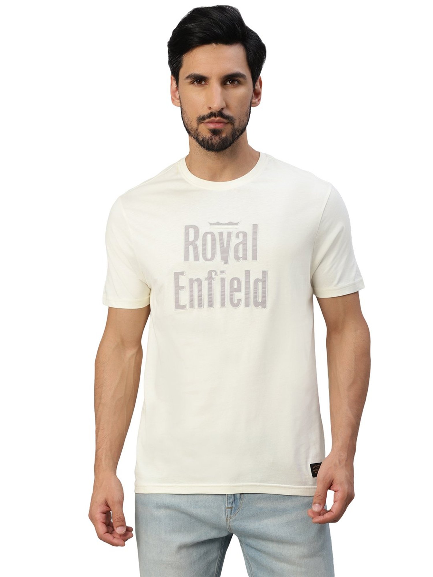 Royal Enfield Urban Edge Off White Regular Fit Printed Crew T-Shirt