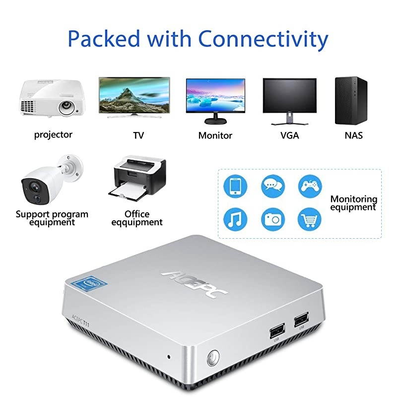 PC,T11 Windows 10 Pro(64-bit) Intel x5-Z8350 Fanless Computer with HDMI/VGA Port,4K HD,4GB/64GB eMMC,2.4/5G WiFi,Gigabit Ethernet,Support 2.5-Inch SATA SSD/HDD,Auto Power On