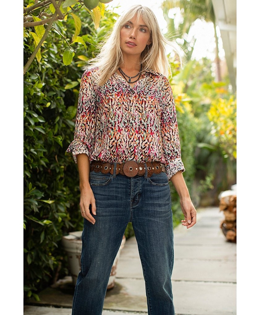 Liverpool Los Angeles Button Up Point Collar Abstract Print Blouse