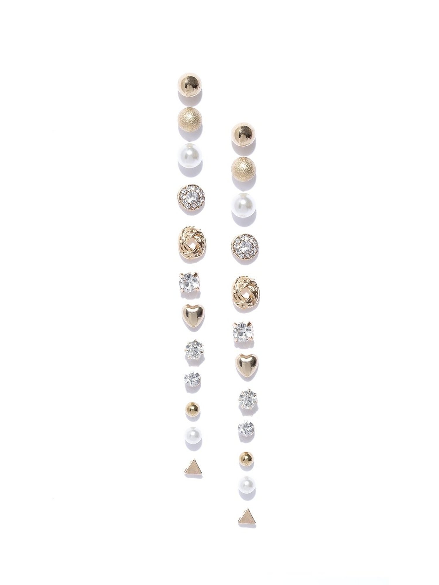 OOMPH Golden Tone Crystal & Pearl Office-Wear Fashion Stud Earrings for Women - Set of 12