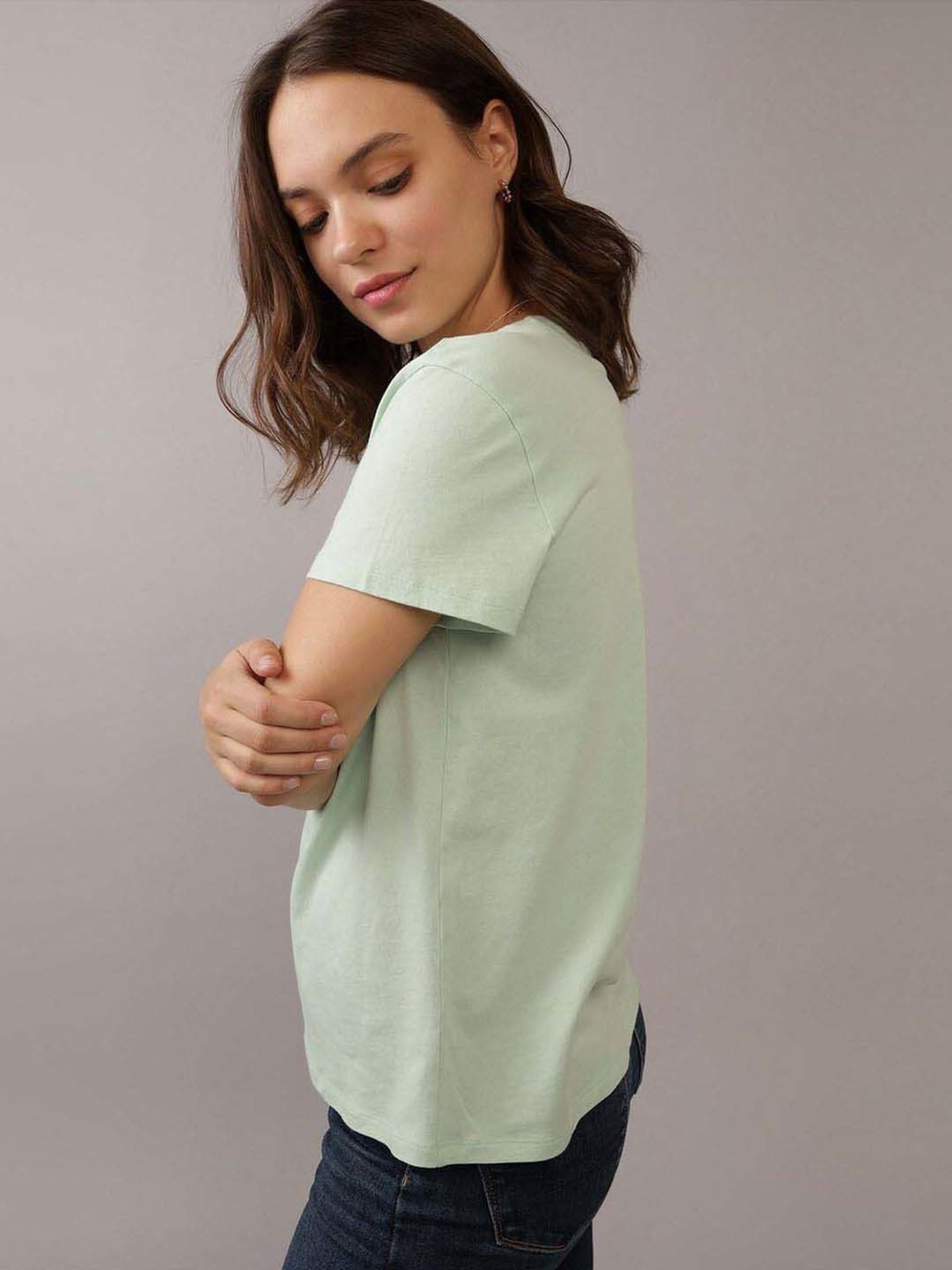 American Eagle Outfitters Green Cotton Printed T-Shirt
