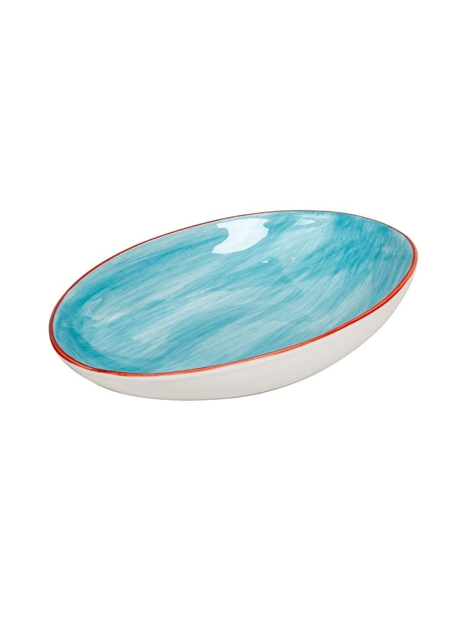 Home4U 'Meyer' White & Sky Blue Bone China 14 cm Oval Serving Bowl (0.4 L) - Set of 1