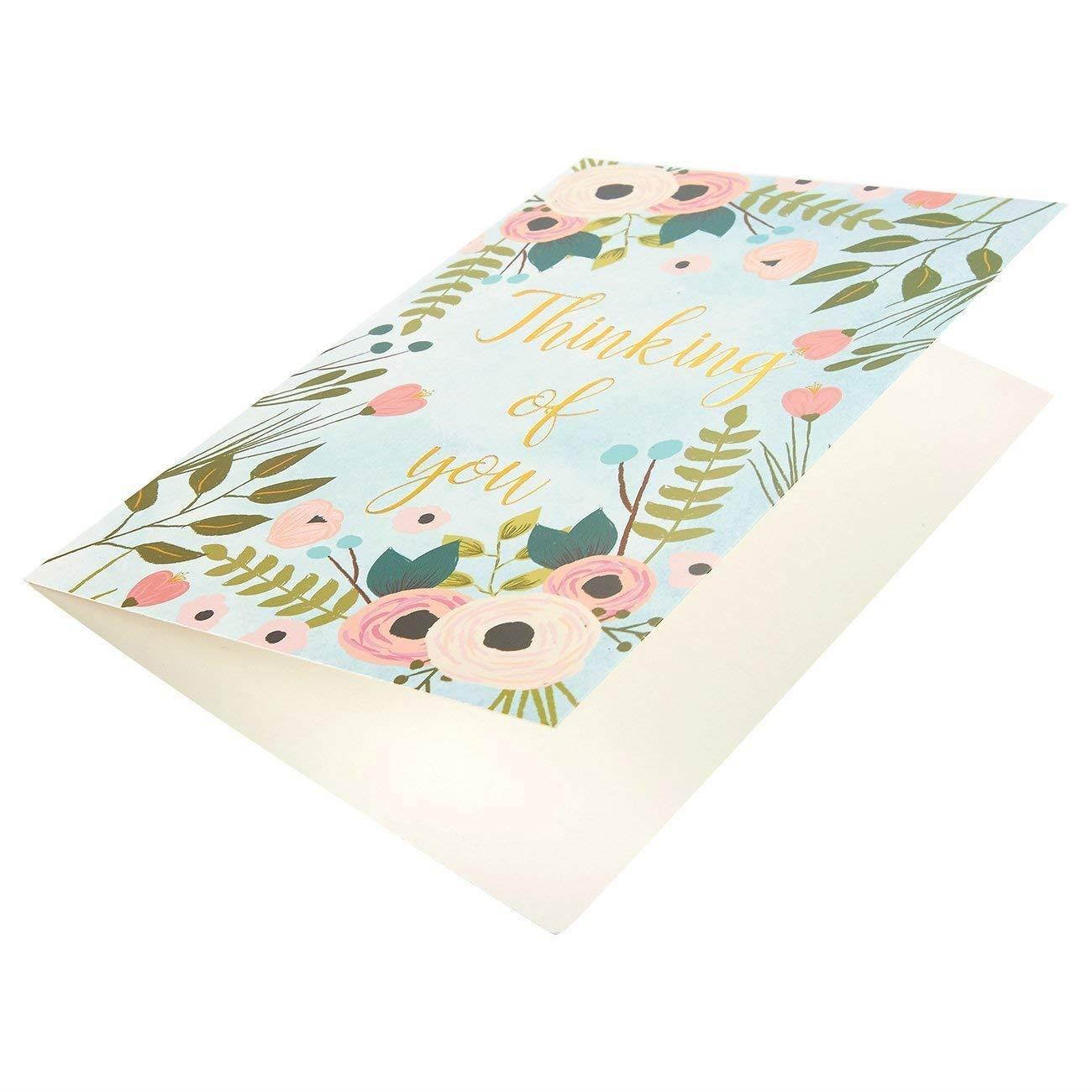 48-Pack Thinking of You Note Cards - Bulk Box Set - Blank on the Inside - Colorful Flower Designs with Gold Foil Print - Includes 48 Greeting Cards and 48 Envelopes - 4 x 6 Inches