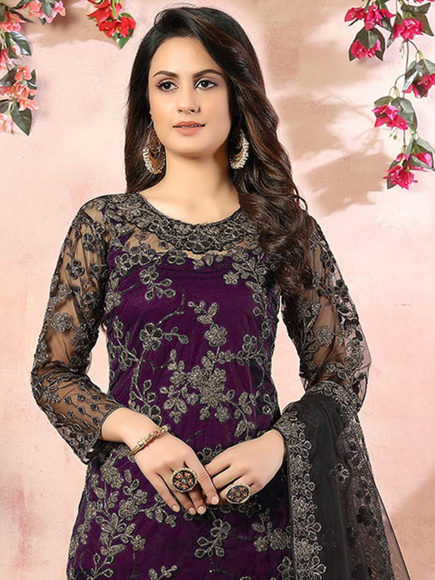 Odette Purple Embroidered Unstitched Dress Material