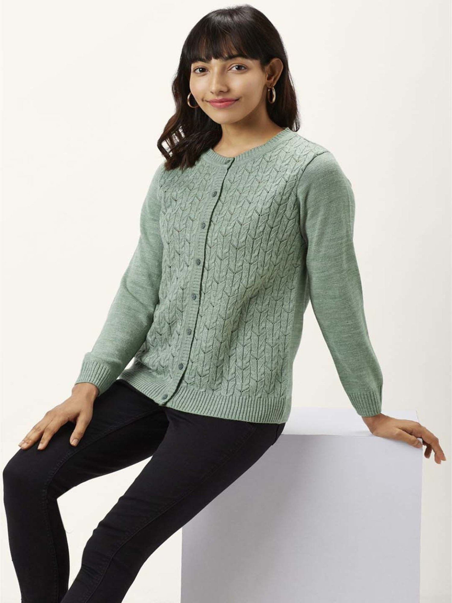 Honey by Pantaloons Green Self Pattern Sweater