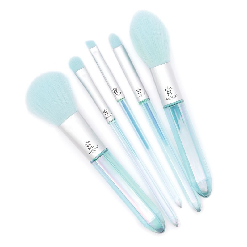 MODA Brush Mythical 5pc Airy Aquamarine Crystal Makeup Brush Set, Includes - Powder, Radiance, Shadow, and Angle Eyeliner Brushes
