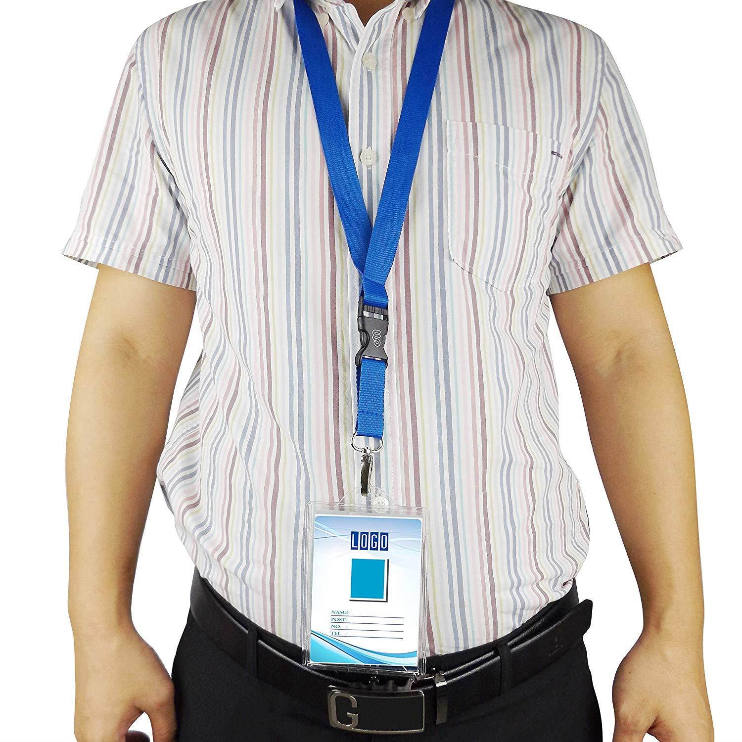 Office Lanyard, Wisdompro 5pcs 23" Premium Polyester Neck Strap Lanyard with Oval Clasp & Detachable Buckle for Phones, Camera, iPod, USB, Key, Keychain, ID Name Tag Badge Holder-Blue