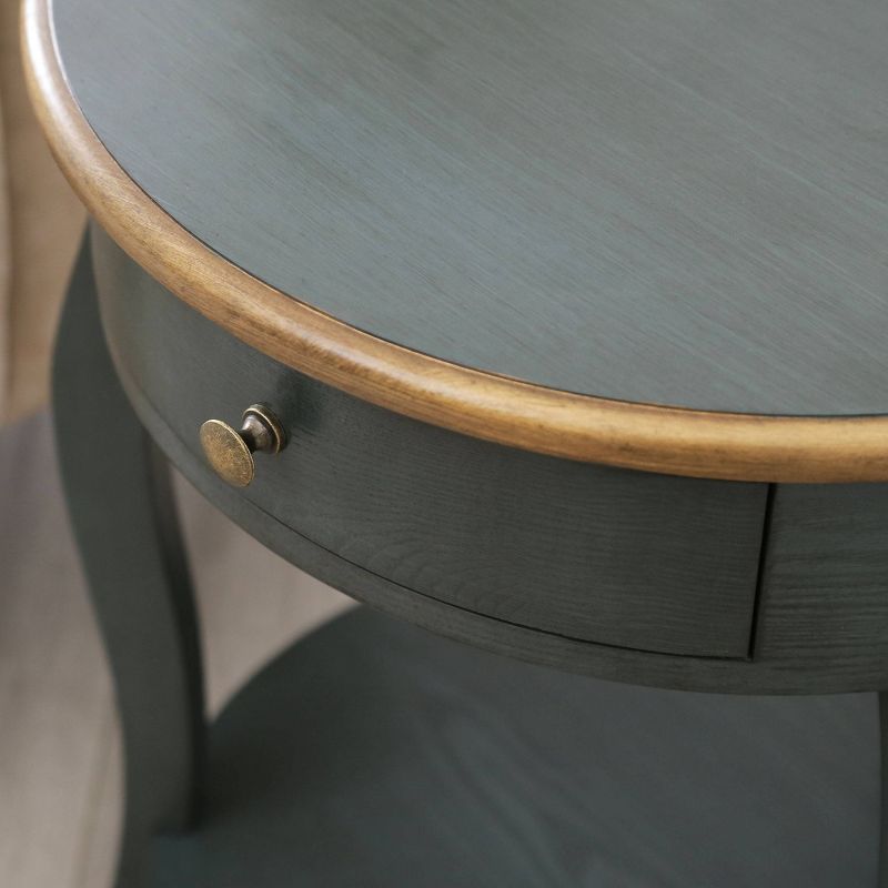 Clarence 1 Drawer Round Wood End Table - Teal/Gold - Abbyson Living