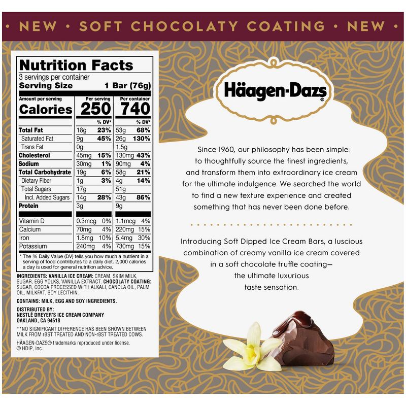 Haagen Dazs Vanilla Soft Dipped Bar - 3ct