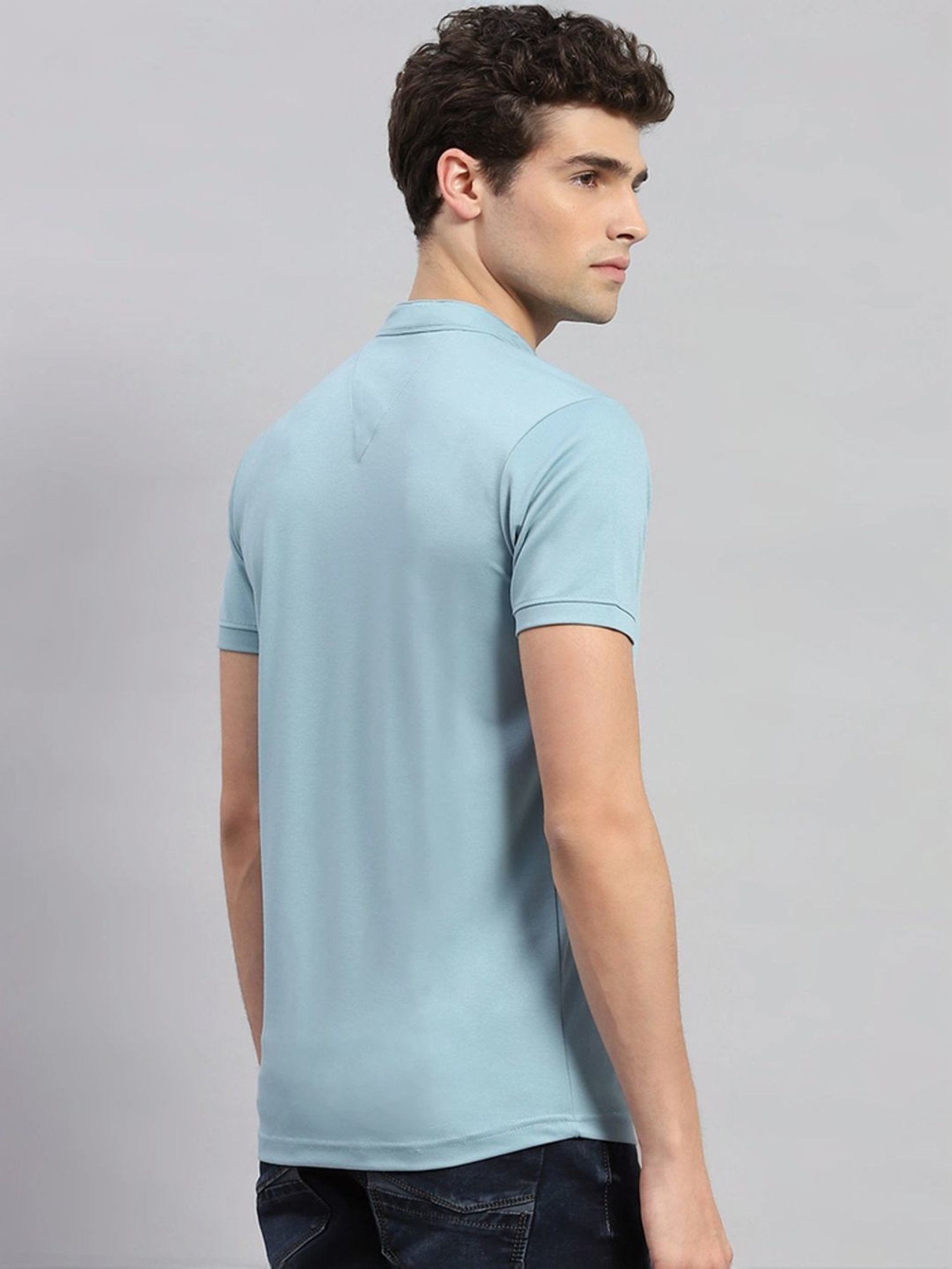 Monte Carlo Sky Blue Regular Fit Henley T-Shirt